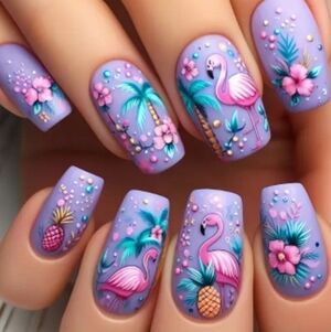 🔥3/$21 Colorful Flamingo Press On Nails